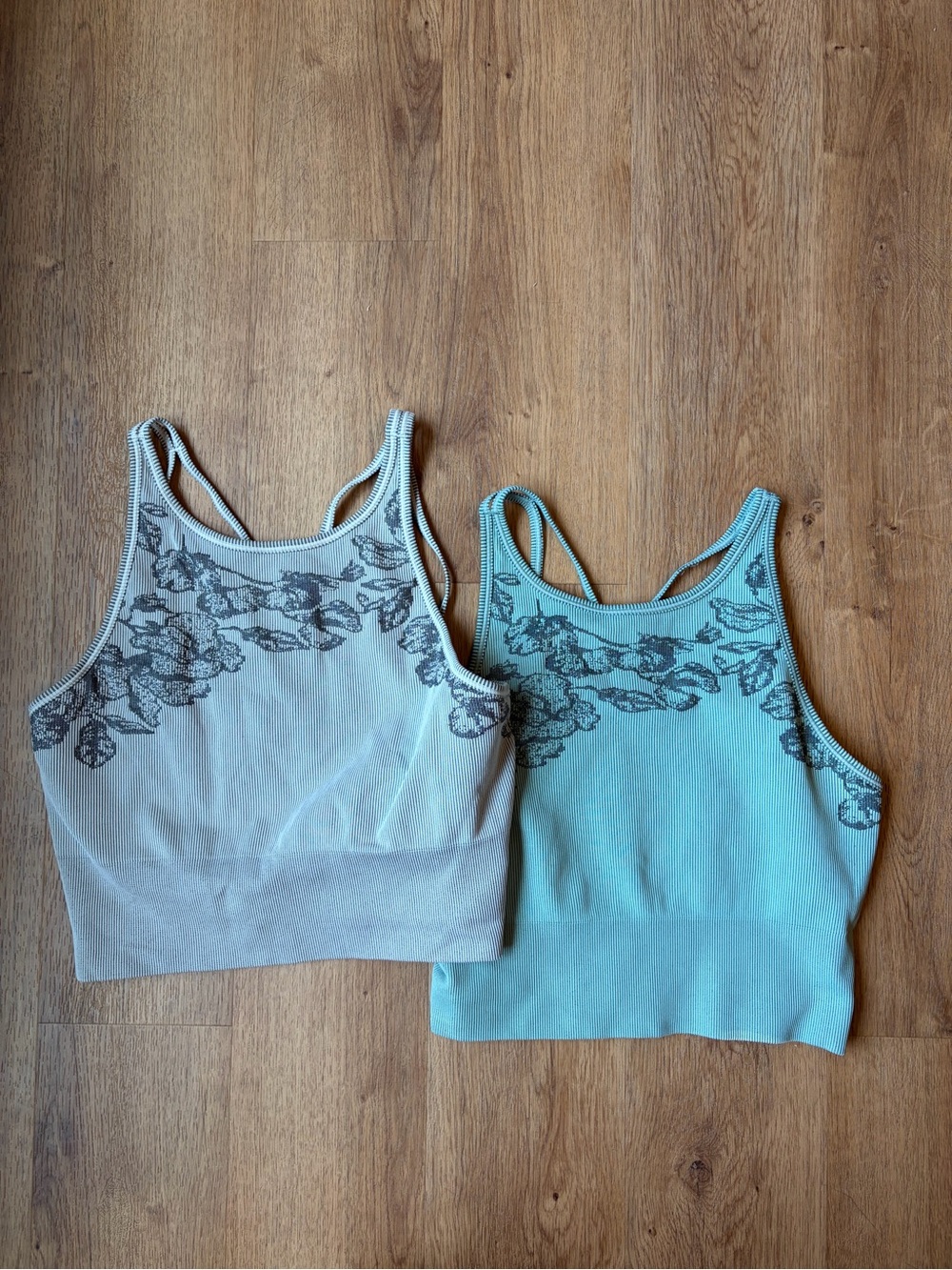 Athleta Aurora Seamless Tank Set of 2 Floral Jacquard Longline Sports Bras S
